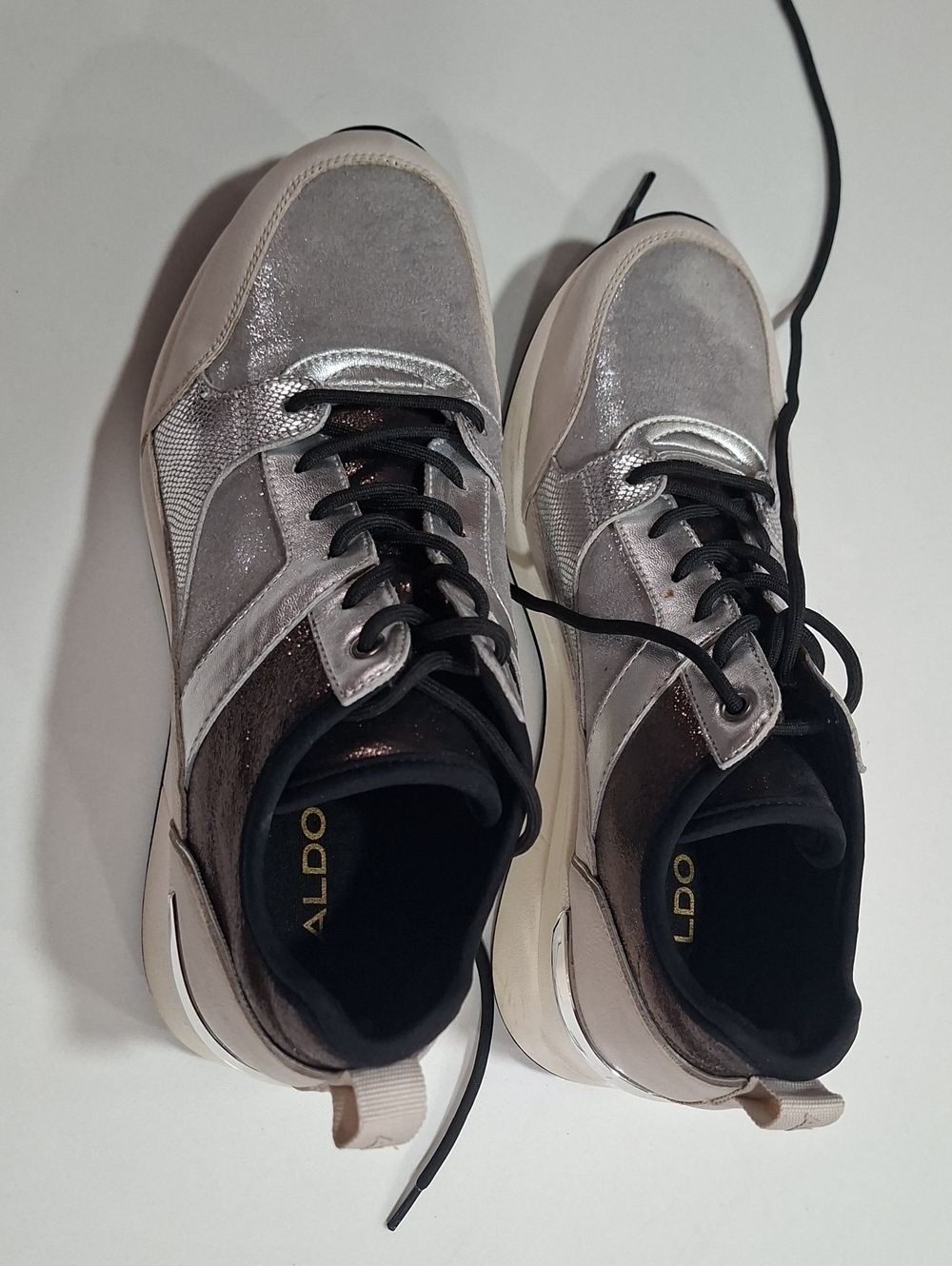 Aldo Silver and Black Mixed-Material Sneakers